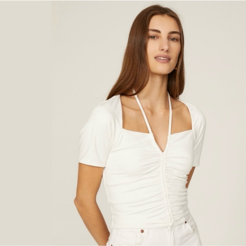 Love, Whit By Whitney Port White Tie Neck Top Size S